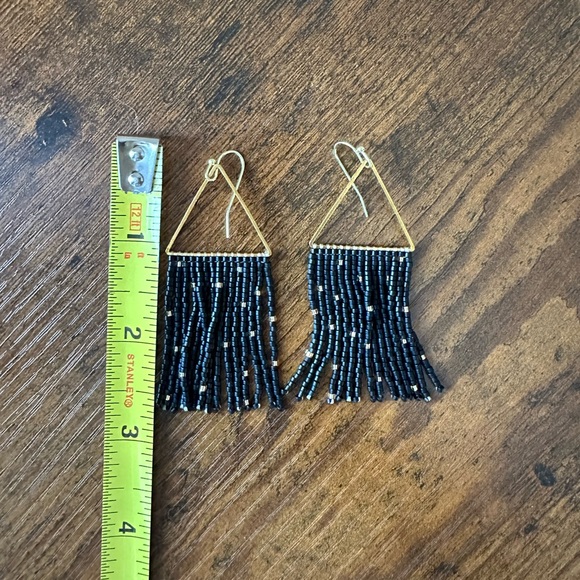 Bohemian Black and Gold Beaded Earrings - Picture 2 of 6